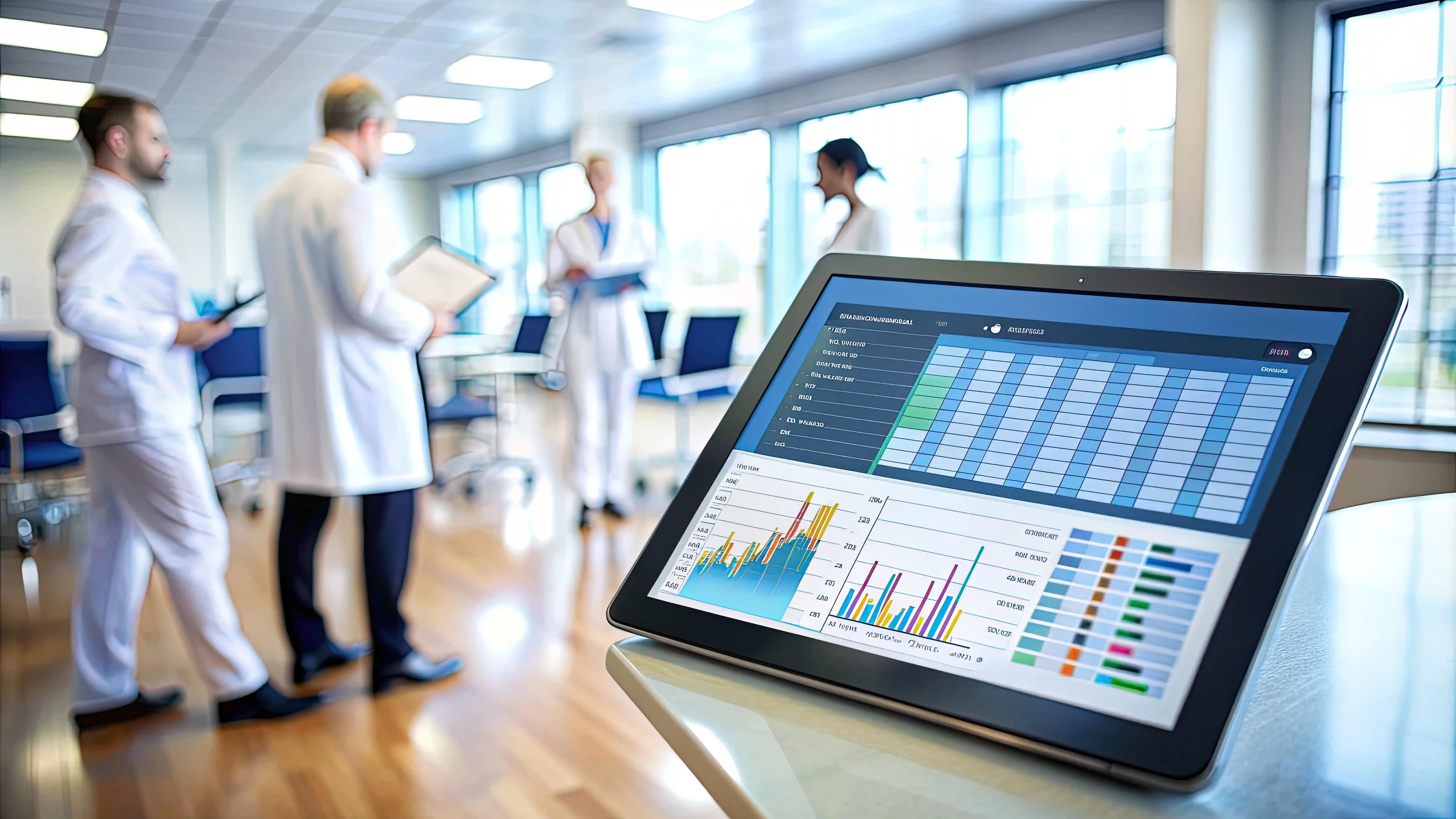 Healthcare compliance professionals reviewing governed clinical information during an audit